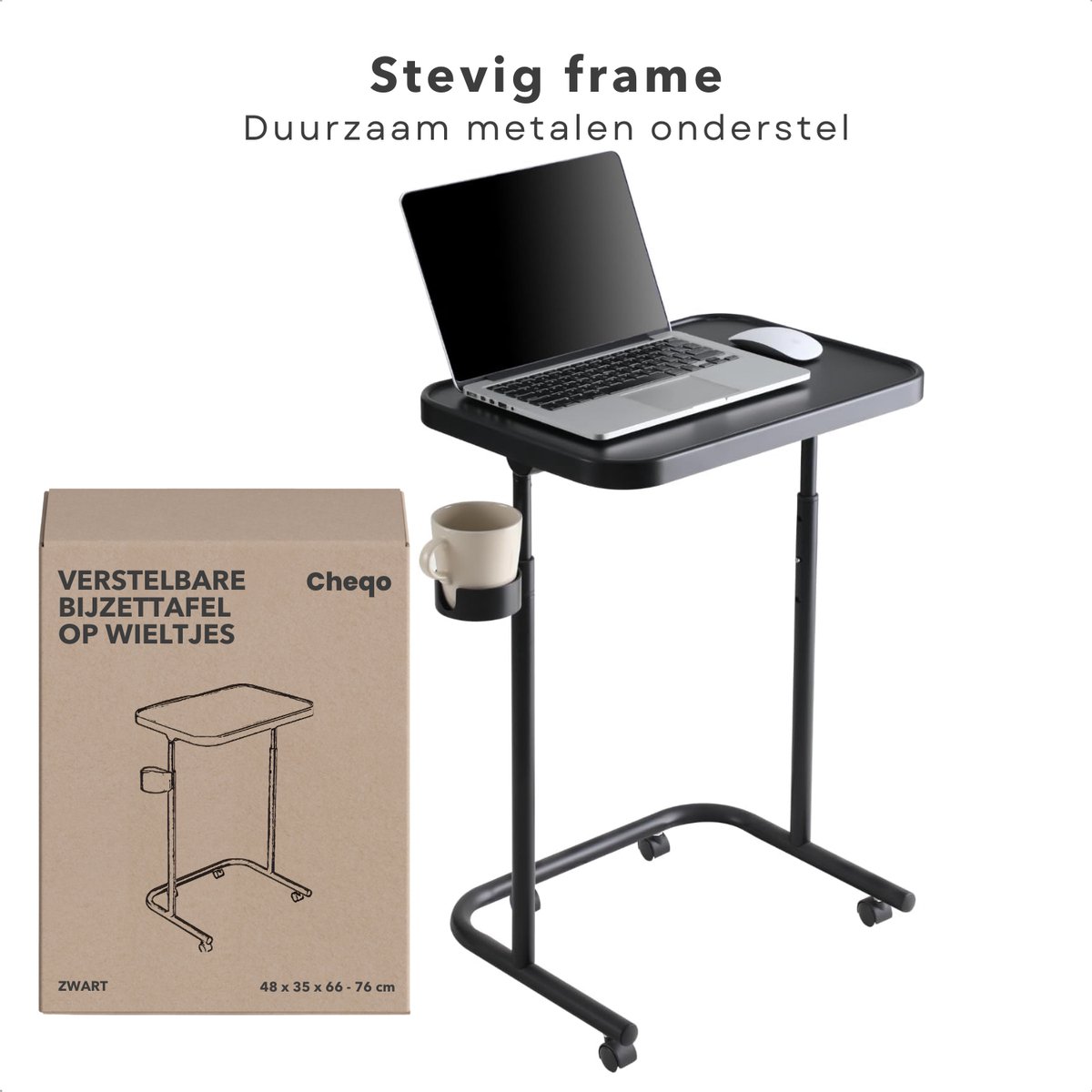 Cheqo Verstelbare Bijzettafel Op Wieltjes thumbnail 3