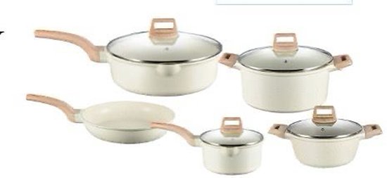 Set De 3 Poêles En Pierre De Lave Avec Couvercles - Anti-adhésif Naturel - Tailles 20, 24, 28 Cm - Pour Une Cuisine Saine - 4