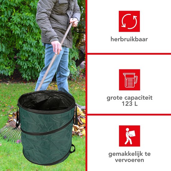 Toolland Tuinafvalzak, pop-upsysteem, polyester, groen, 123 liter van Toolland — afbeelding 3
