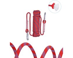 Shock Cord - Outdoor survival touw - Universeel slijtvast touw - Sterk Elastisch Koord - Ontsnapping-Brandreddingstouw - klimtouw - Elastiek Koord - Met karabijnhaak - Voor Outdoor Sport, kamperen, vissen, hobby - 10 mm dik - 10m lang - Rood