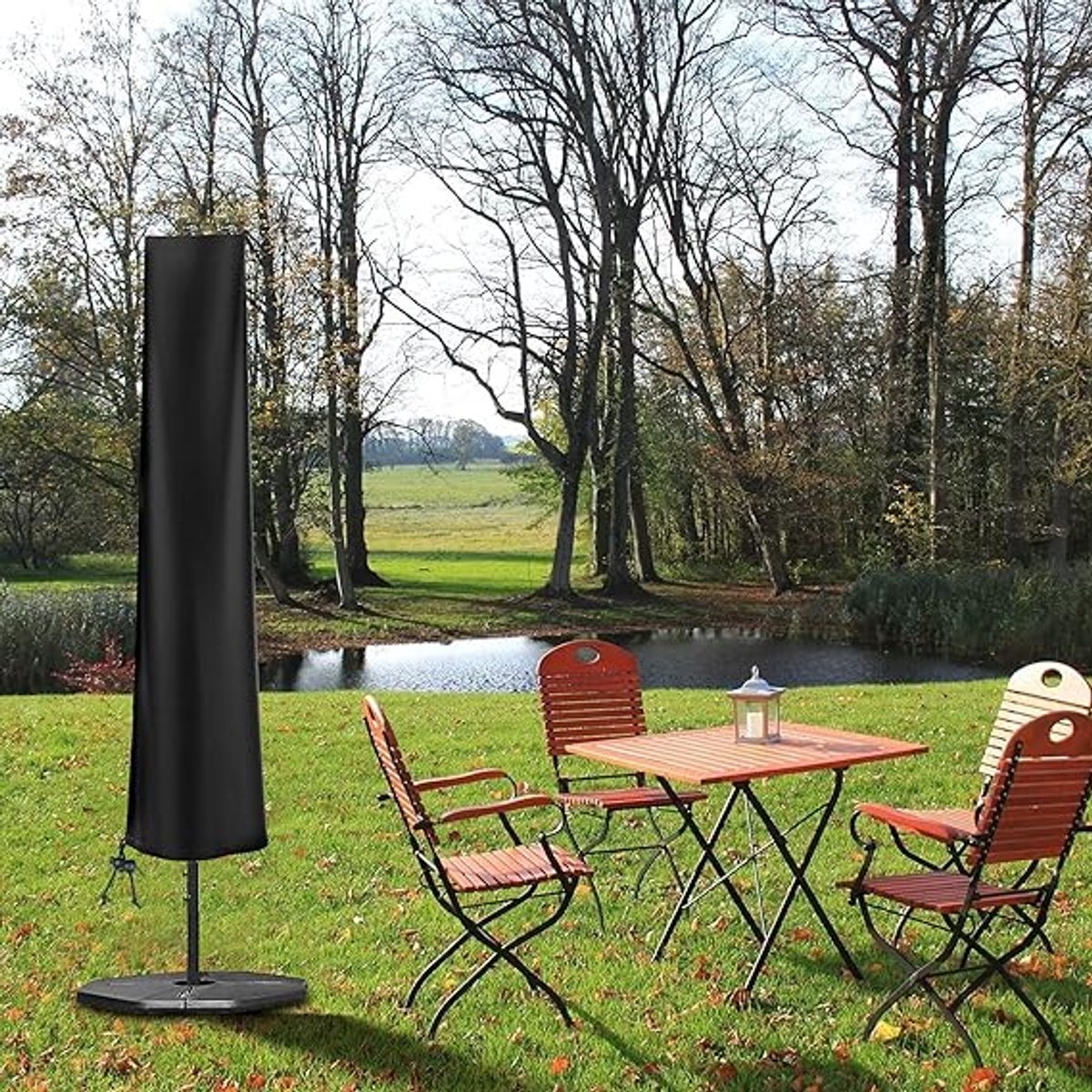 Famanu Parasolhoes voor tuin, voor diameter 2 m, 4 m, grote terrastafelparasolhoes, waterdicht, 420D Oxford, parasolbescherming, 9 tot 11 voet, H 190 x 30/50 cm Zwart