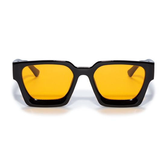 partybril vierkant - Festival bril - Rave bril - Glasses - Dik montuur - Zwart met oranje lenzen — afbeelding 2