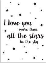 DesignClaud I love you more than all the stars in the sky - Zwart Wit A4 + Fotolijst wit