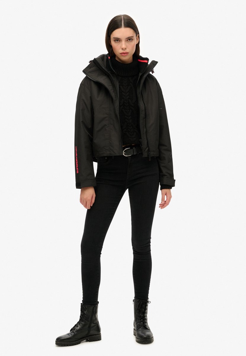 Superdry SD Windbreaker jas met capuchon en borduursel Dames Zwart