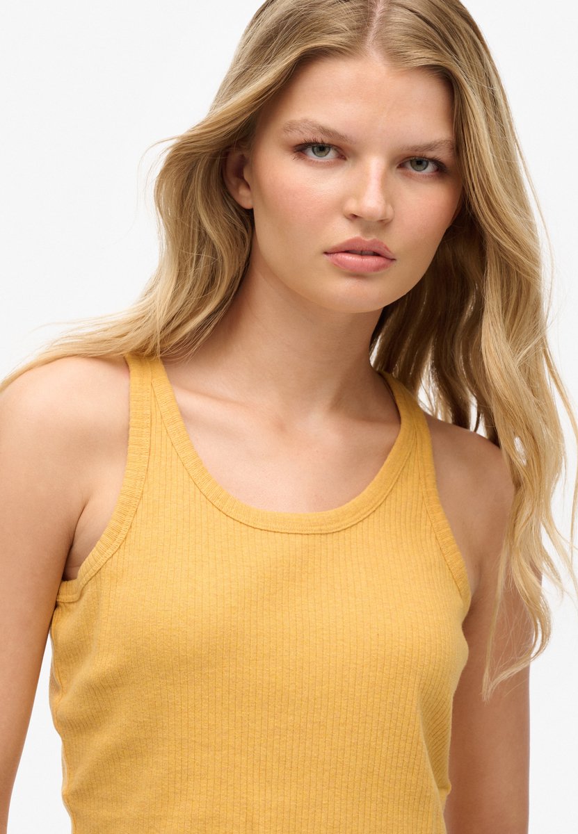 Superdry Dames Geribd kort Vintage hemdtopje van biologisch katoen Vyr – Ochre Marl