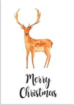 DesignClaud Merry Christmas + Waterverf stijl Hert - Kerst Poster - Tekst poster - Zwart Rood Wit poster A2 + Fotolijst zwart