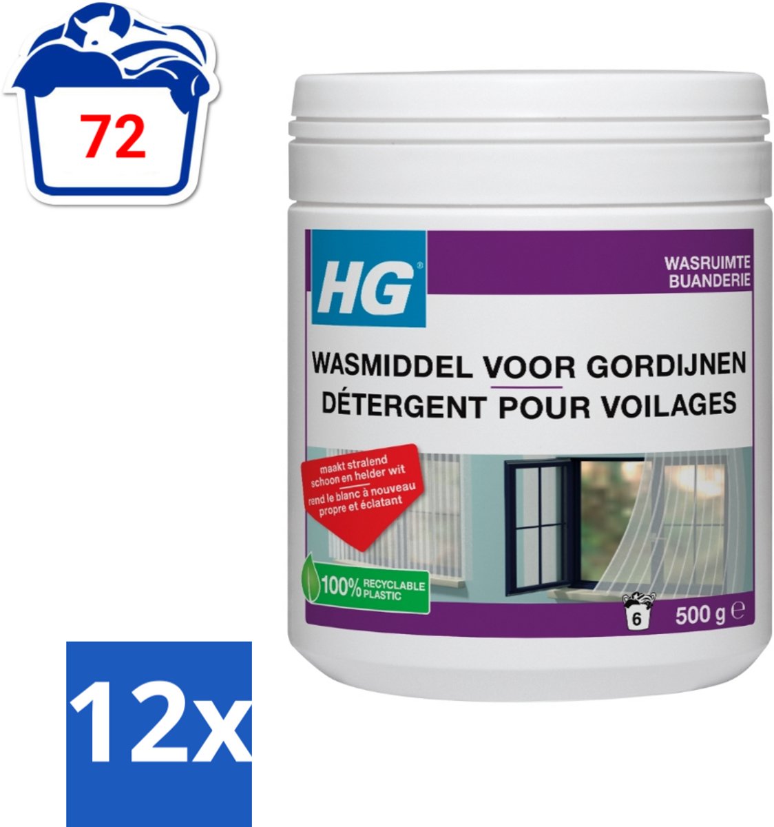 12 x HG Wasmiddel Voor Gordijnen 500 gr - Wasmiddel Vitrage - Vitrage Schoonmaken - Rookvlekken Verwijderen - Stofvlekken Verwijderen - Wasmiddel Voor Wasmachine