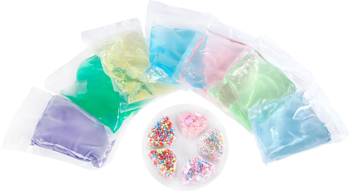 Unicorn putty speelgoed mix je eigen glitter en kralen 700 gram.