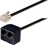 RJ11 (m) - 2x RJ11 (v) telefoon splitter kabel / zwart - 15 meter