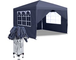 NAIZY Pavilion 3x3m Opvouwbare paviljoen Waterdicht Stabiel Winterbestendig Opvouwbaar Tuinpaviljoen met 4 Zijpanelen & Ramen & Draagtas Weide Tent Tuin Tent UV Bescherming Barbecue Paviljoen Party Tent, Donkergrijs
