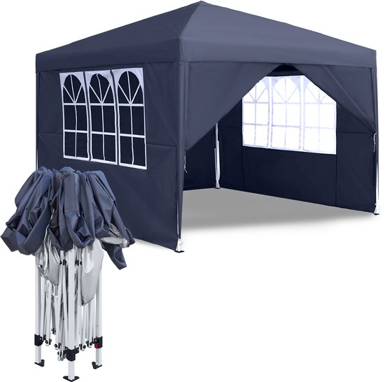 NAIZY Pavilion 3x3m Opvouwbare paviljoen Waterdicht Stabiel Winterbestendig Opvouwbaar Tuinpaviljoen met 4 Zijpanelen & Ramen & Draagtas Weide Tent Tuin Tent UV Bescherming Barbecue Paviljoen Party Tent, Donkergrijs