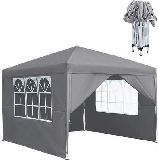 NAIZY Paviljoen, 3 x 6 m, tuinpaviljoen, tent, waterdicht, stabiel, met 4 zijpanelen, ramen en vaste grondspijkers, partytent, winterbestendig, uv- bescherming, antraciet