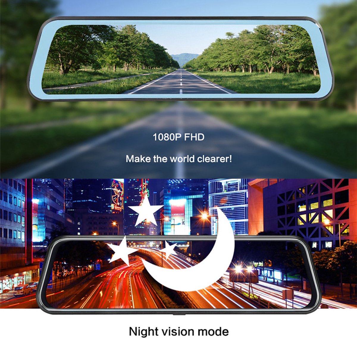 Geschikt voor Upgrade 10'' Mirror Dash Cam Voor- en Achteruitrijcamera Nachtzicht 1080P Achteruitrijcamera FHD Full Touchscreen Autorecorder met Loop Recording, G-Sensor, Parkeermonitor – foto 2