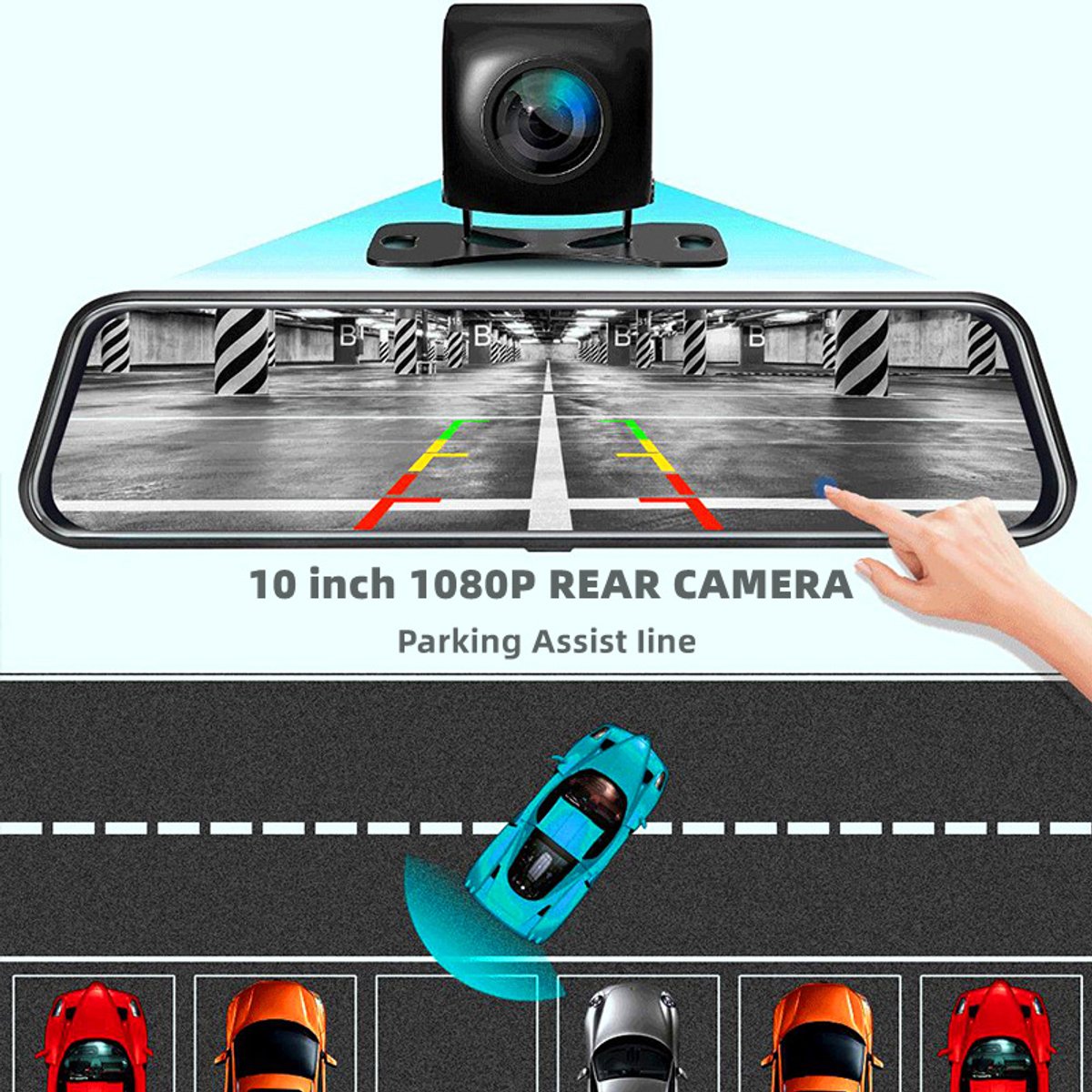 Geschikt voor Upgrade 10'' Mirror Dash Cam Voor- en Achteruitrijcamera Nachtzicht 1080P Achteruitrijcamera FHD Full Touchscreen Autorecorder met Loop Recording, G-Sensor, Parkeermonitor – foto 3