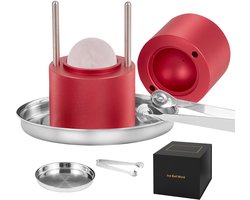 2,4-Inch Ijsballenpers, Aluminiumlegering voor Vliegtuigen, Set voor 60 Mm Ijsballen, Incl. Tang en Lekbak, Ideaal voor Whisky, Cocktails, Bourbon, Feestjes en Vakanties, Rood Image