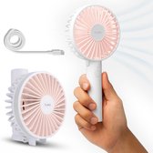 FlinQ Handventilator - Draagbare Ventilator - Mini Fan Oplaadbaar - Kleine Portable Ventilator met USB - Draadloze Tafelventilator - Wit / Roze