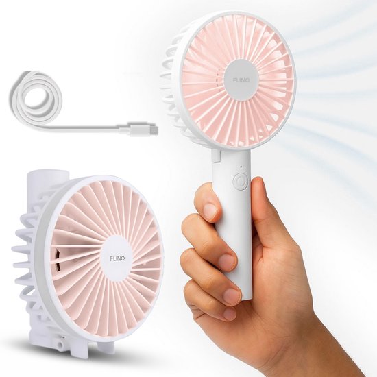FlinQ Handventilator - Draagbare Ventilator - Mini Fan Oplaadbaar - Kleine Portable Ventilator met USB - Draadloze Tafelventilator - Wit / Roze