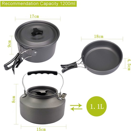 Camping Kookgerei - 9 -delig -Opvouwbare campingpannen - veilig en BPA - Geschikt voor 2-3 personen Buitenpicknick Kamperen Wandelenpannenset - Campingpot - Kookgerei - Kookset -Outdoor Camping Pannenset - Pannenset- Ideaal voor Kamperen — afbeelding 3