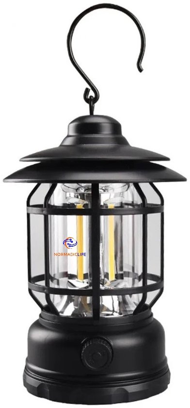 NormadicLife® - Camping Lantaarn - Tent Lamp - Outdoor - LED Lamp - Noodpakket - Buiten Lantaarn - Ophangbaar - Oplaadbaar - Zwart