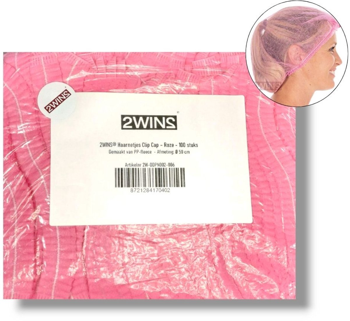 2WINS® - 100 Roze Wegwerp Haarnetjes - Non-woven - Latexvrij - Clip Caps (B1)