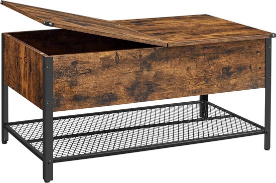 VASAGLE Salontafel, woonkamertafel, lage dressoir, met 2 laden en een open vak, stalen frame in X-vorm, 100 x 55 x 45 cm, industriële stijl, rustiek bruin en zwart LCT201B01