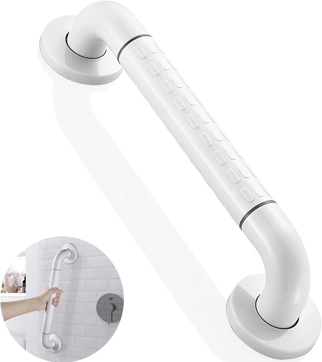 Antislip wandgreep - Veiligheidsleuning voor badkamer en keuken - 1 stuk - Wit - Roestvrijstaal