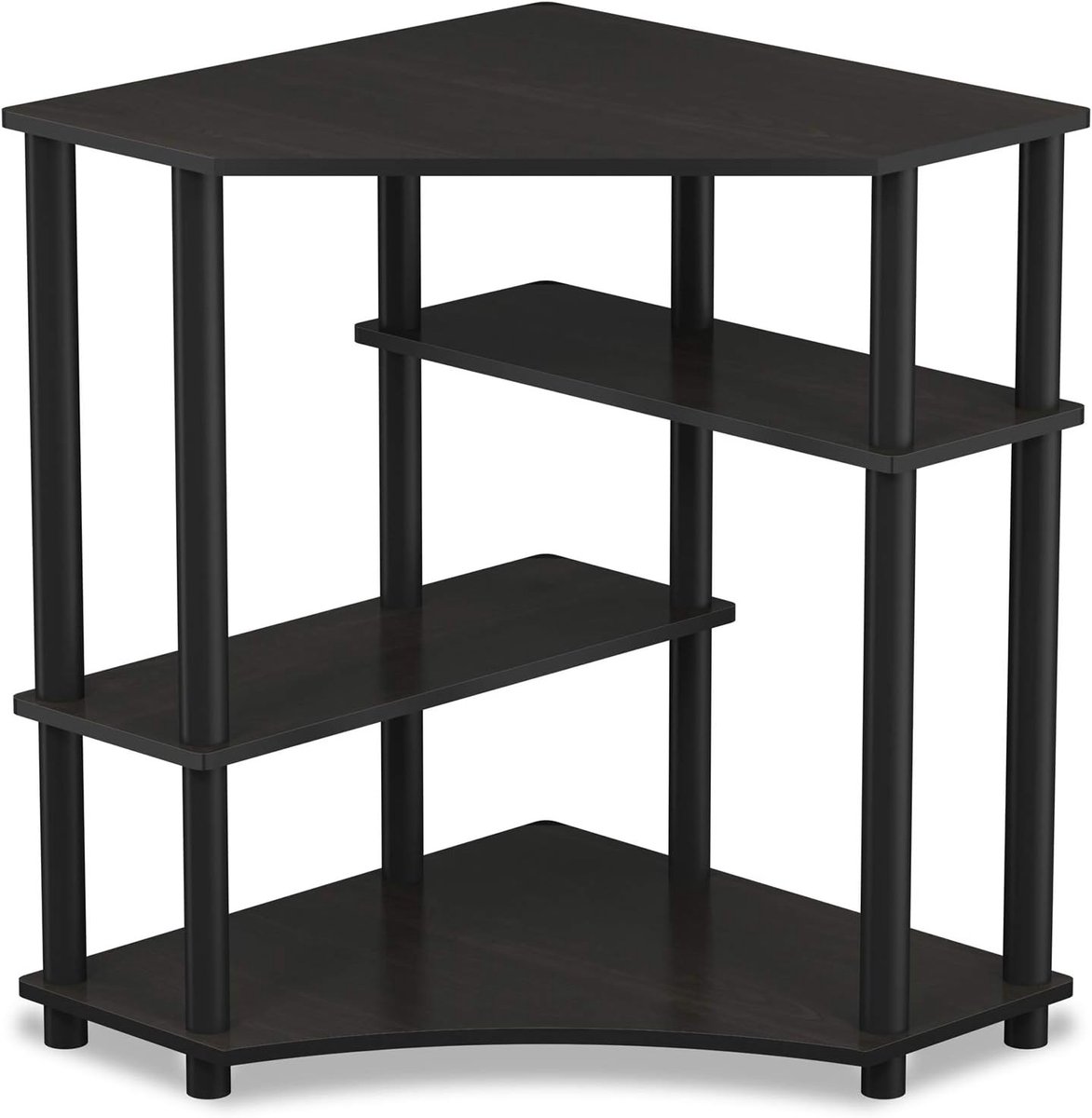 Ruimtebesparend hoekbureau met planken - efficiënt gebruik van ruimte - 1 stuk - espresso/zwart - 79x72,4x57,2 cm
