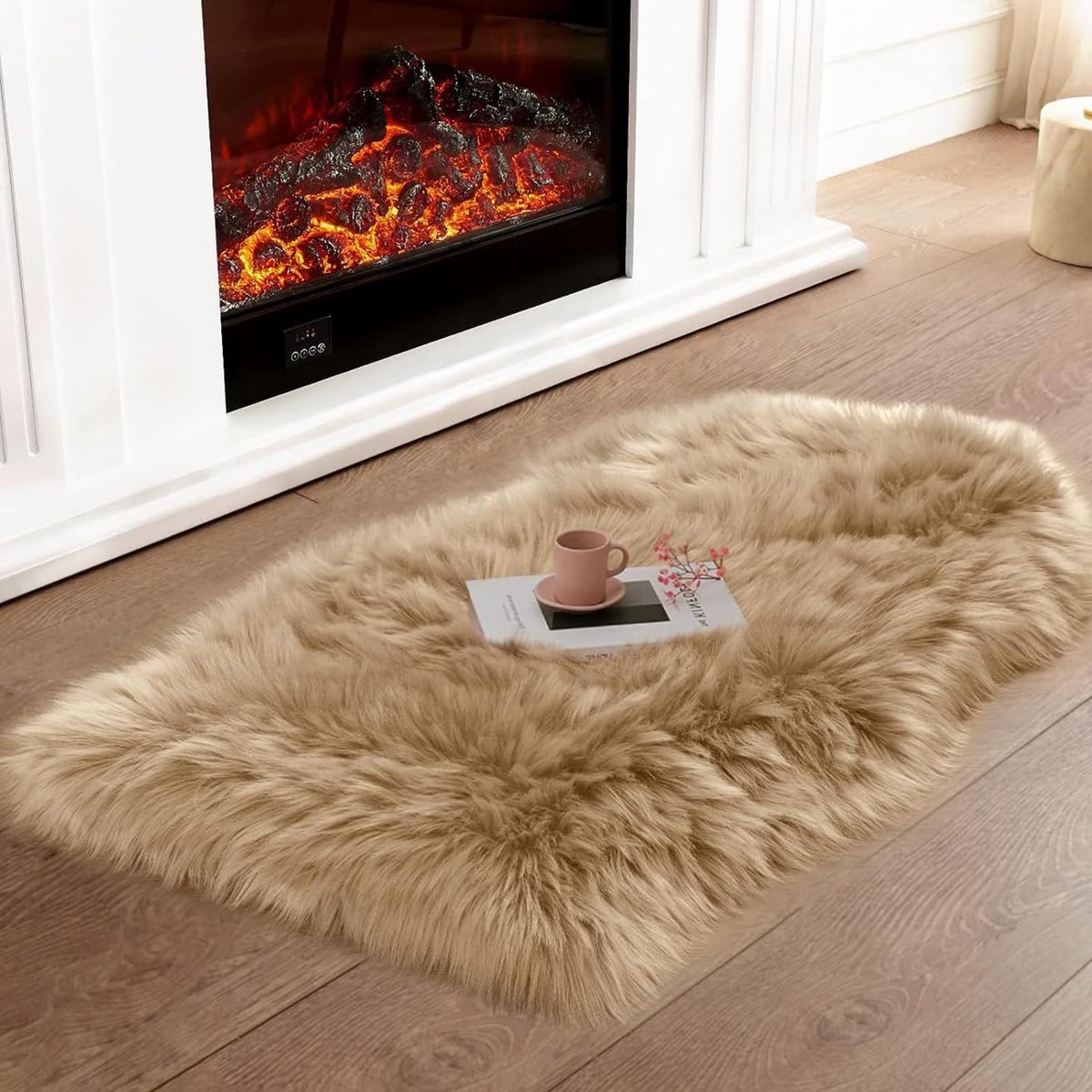 Zachte Pluizige Faux Schapenvacht Vloerkleed Beige 50x80 cm - Perfect voor Slaapkamer en Woonkamer