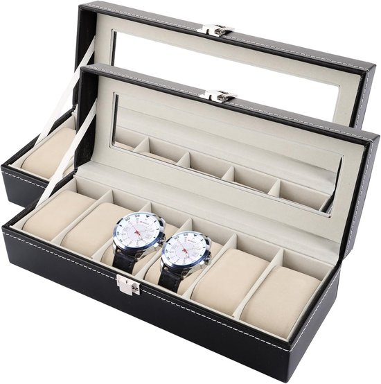 ProCase Horlogedoos met 2 niveaus, 12 vakken met kussen voor horloges