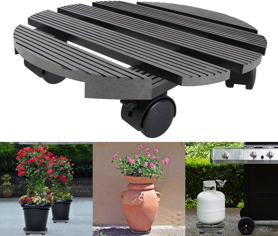 2x WPC Plantenrollers Bloemenroller Voor buiten en binnen Draagkracht 100 kg Onderzetter Met Wielen-Ø 30 cm-Rond-Antraciet