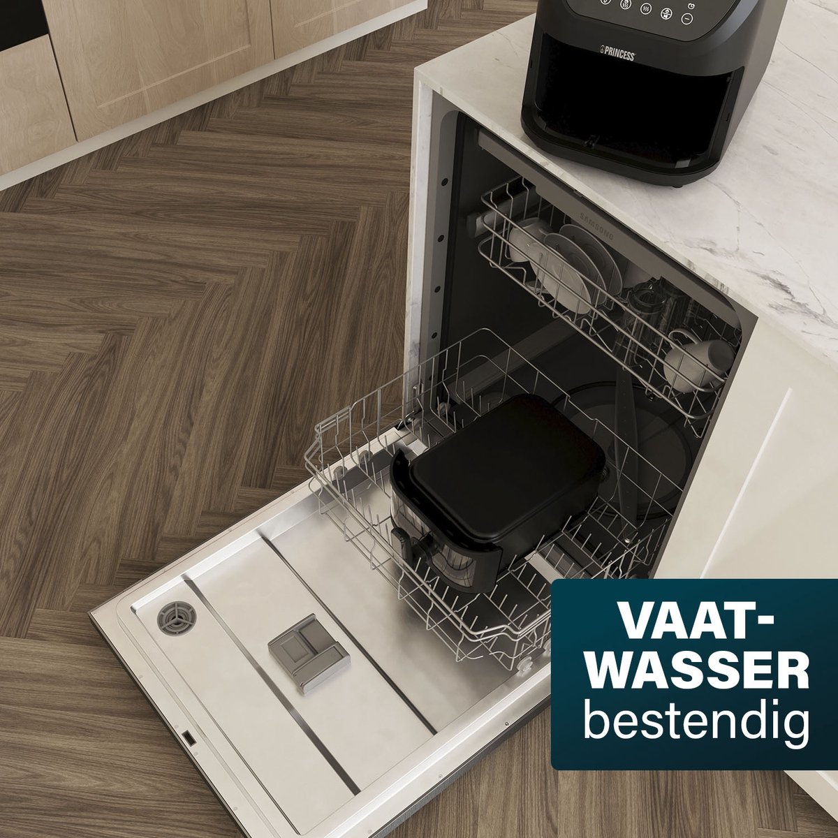 Afbeelding 3 van Princess 182257 SlimFry Airfryer - 8 L capaciteit - Doorzichtig kijkvenster - Digitaal touchscreen - 8 voorgeprogrammeerde instellingen - Compact design - 2000 W