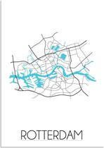 DesignClaud Plattegrond Rotterdam Stadskaart poster Wanddecoratie - Wit - A3 + fotolijst wit (29,7x42cm)