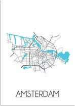 DesignClaud Plattegrond Amsterdam Stadskaart poster Wanddecoratie - Wit - A2 + fotolijst wit (42x59,4cm)
