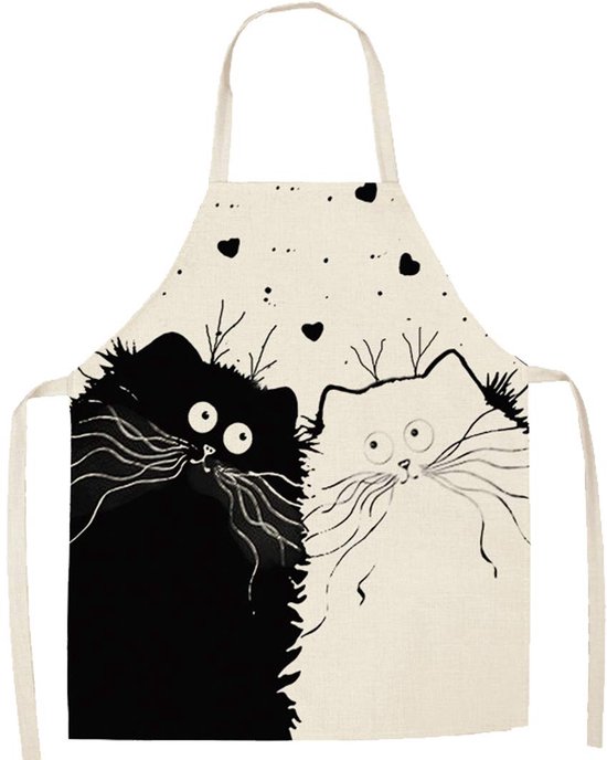 ABAKUHAUS Katje Keukenschort, Cartoon Cat Pet, Unisex Keukenschort met Verstelbare Nekband voor Koken en Tuinieren, Grijs Wit Roze