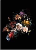 DesignClaud Vintage boeket bloemen poster - Bloemstillevens - Zwart + kleuren A3 + Fotolijst wit