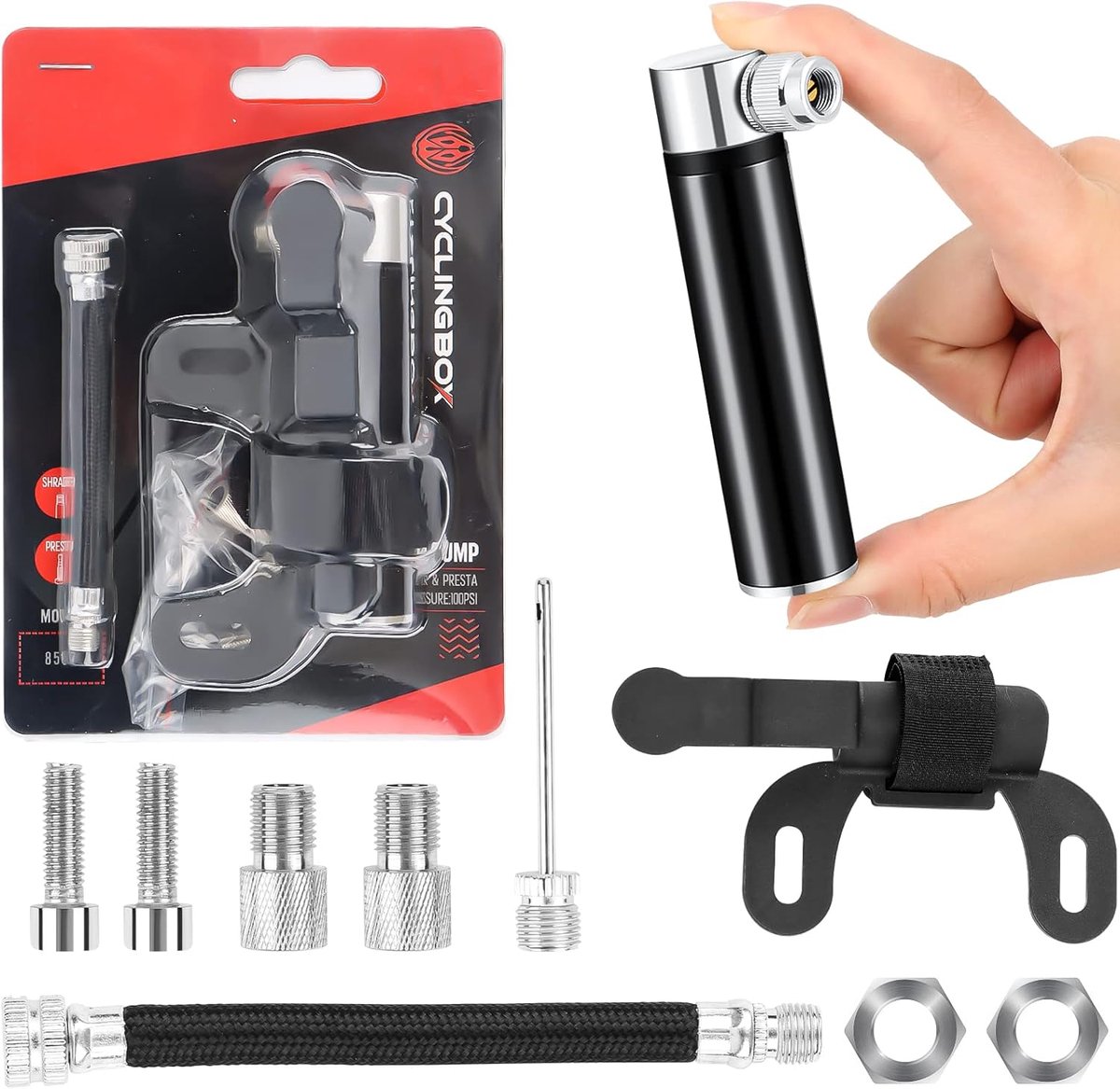 Mini-fietspomp - Draagbaar en Lichtgewicht - Met Flexibele Slang