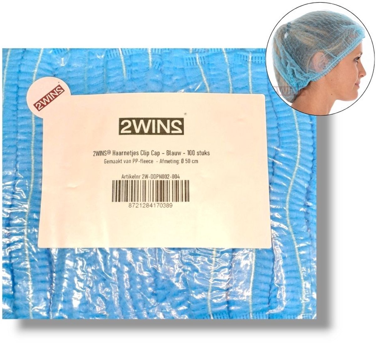 2WINS® - 100 Blauwe wegwerp haarnetjes - non-woven - Latexvrij - niet steriel - Clip Caps (B1)