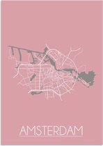 DesignClaud Plattegrond Amsterdam Stadskaart poster Wanddecoratie - Roze - A4 + fotolijst wit (21x29,7cm)