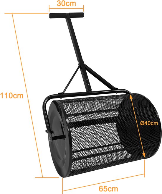 Compoststrooier 80L Gazonstrooier Strooier met metalen netmand en handgreep Tuinstrooier Kunstmeststrooier Turfmolmstrooier Zaadstrooier Compoststrooier Gazonmest voor gazon en tuin van Merkloos	 — afbeelding 5