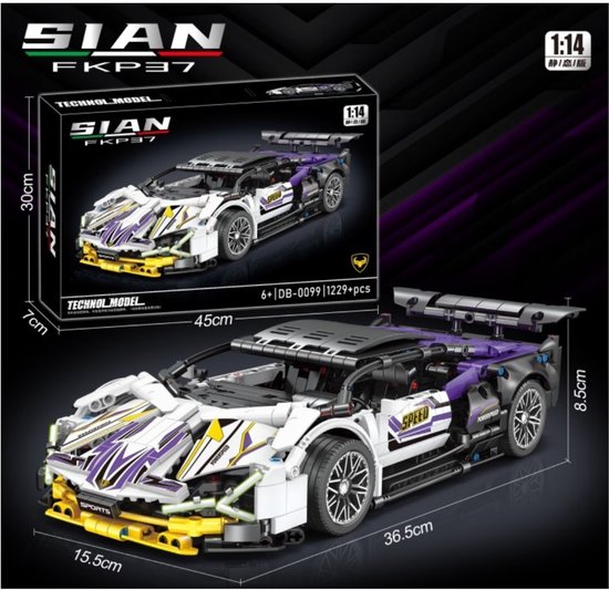 SIAN - Auto - Bouwstenen auto - Techniek - Elektronisch bouwstenen auto - DIY toy - Modelspeelgoed - spelletjes - kinderen - Cadeau - Unisex - High tech auto model - Sportwagen - Elektronisch bouwstenen auto - puzzel auto- puzzels