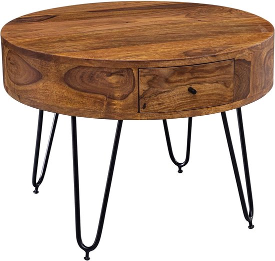 Ronde Bijzettafel Hout 23,8 Cm X 60 Cm - Vintage Bruine Koffietafel Voor Kleine Ruimtes, Nachtkastje En Tuin
