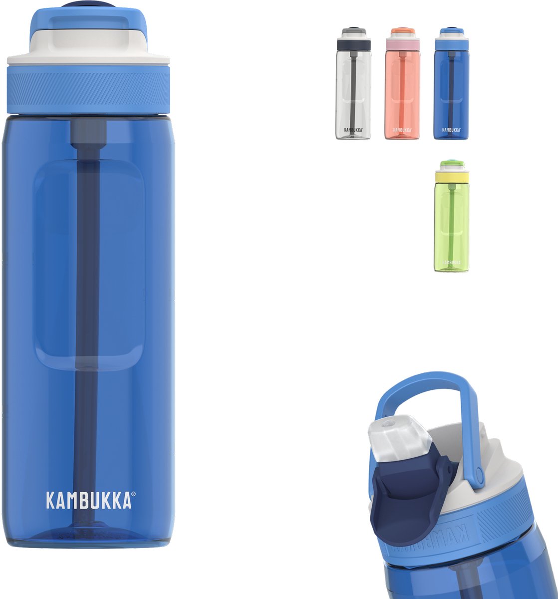 Waterfles/drinkfles met rietje - 750 ml - Lekvrij - Vaatwasbestendig - Kambukka drinkflessen - Lagoon Crisp Blue