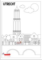 DesignClaud Utrecht - Oude gracht - Dom toren - Interieur poster - Rood zwart wit poster A3 + Fotolijst wit
