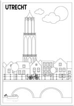 DesignClaud Utrecht - Oude gracht - Dom toren - Interieur poster - zwart wit poster A4 + Fotolijst zwart