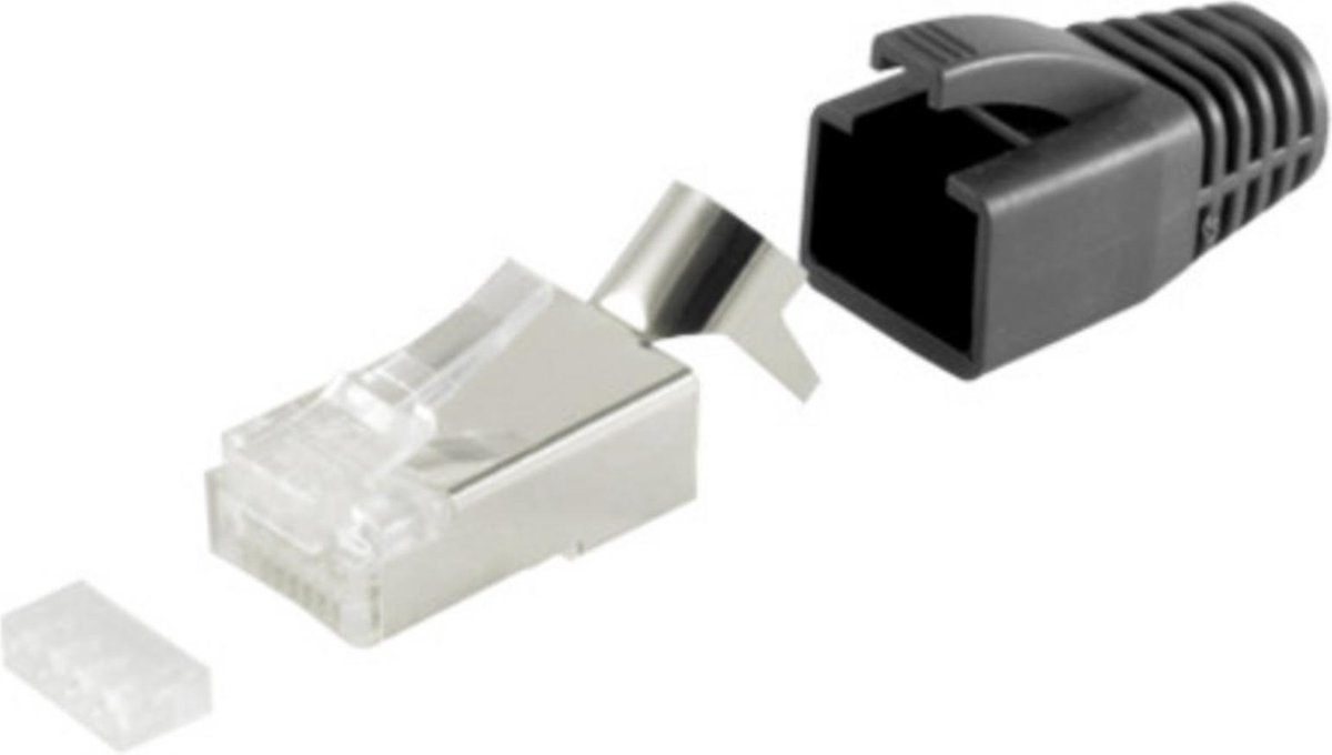 RJ45 krimp connectoren (STP) voor CAT6/6a/7/7a netwerkkabel (vast/flexibel) - 10 stuks (3-delig) / zwart