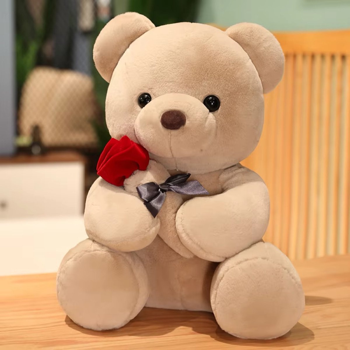 Knuffelbeer met Roos - Bruin - 30 cm - Moederdag - Valentijn - Teddybeer - cadeau vriendin - knuffel roos beertje - Valentijnsdag Kado - knuffelbeer hartje i love you