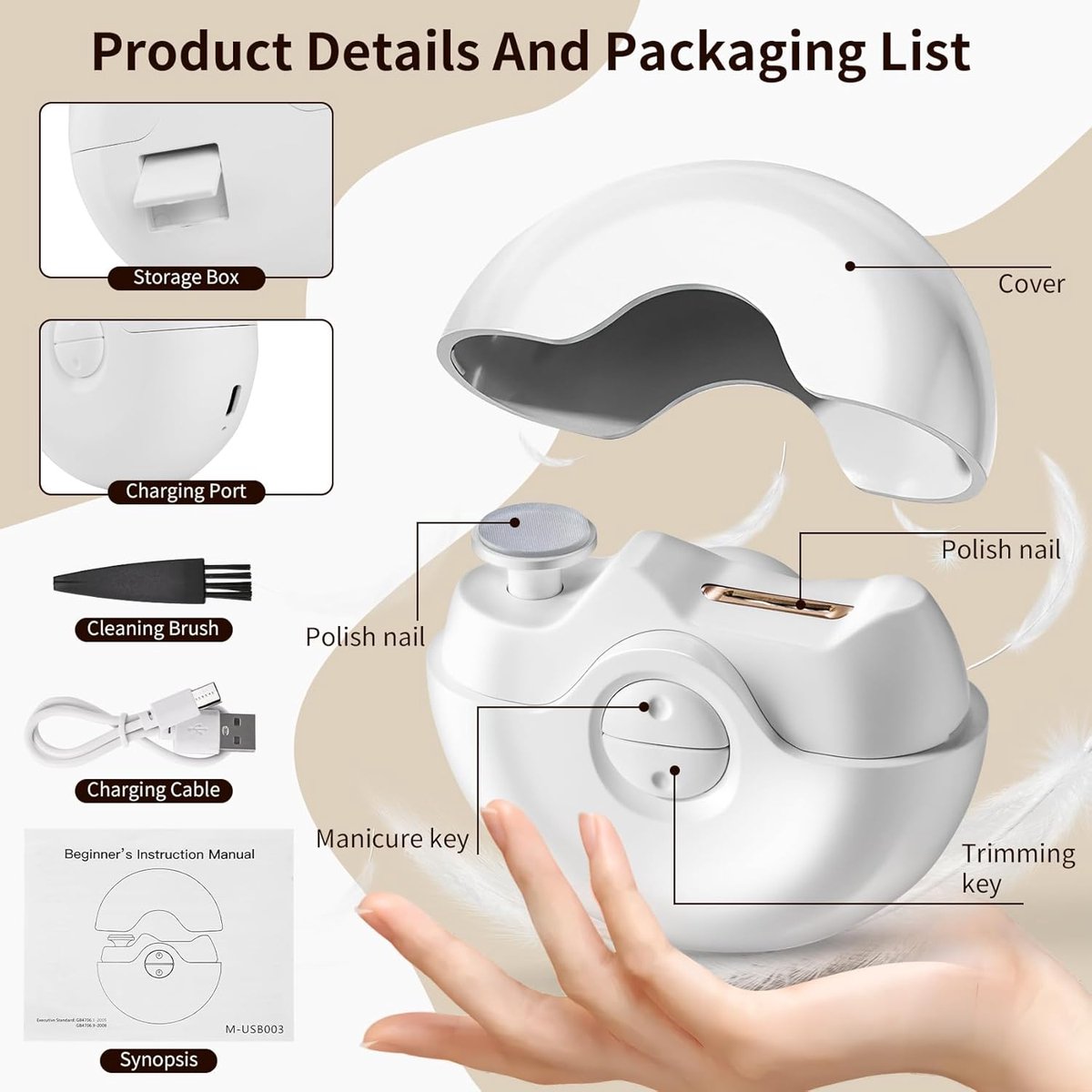 nagelvijl electrisch-nagelvijl electrisch baby-nagel vijl electrisch-2-in-1 trimmer voor nagelverzorging-Automatisch opladen via USB — cadeau in Cadeau-ideeën - foto 6