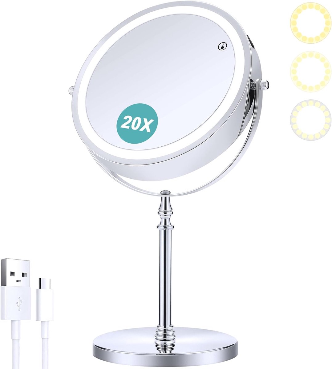 Vergrootspiegel met licht - Dimbare LED - 8 inch