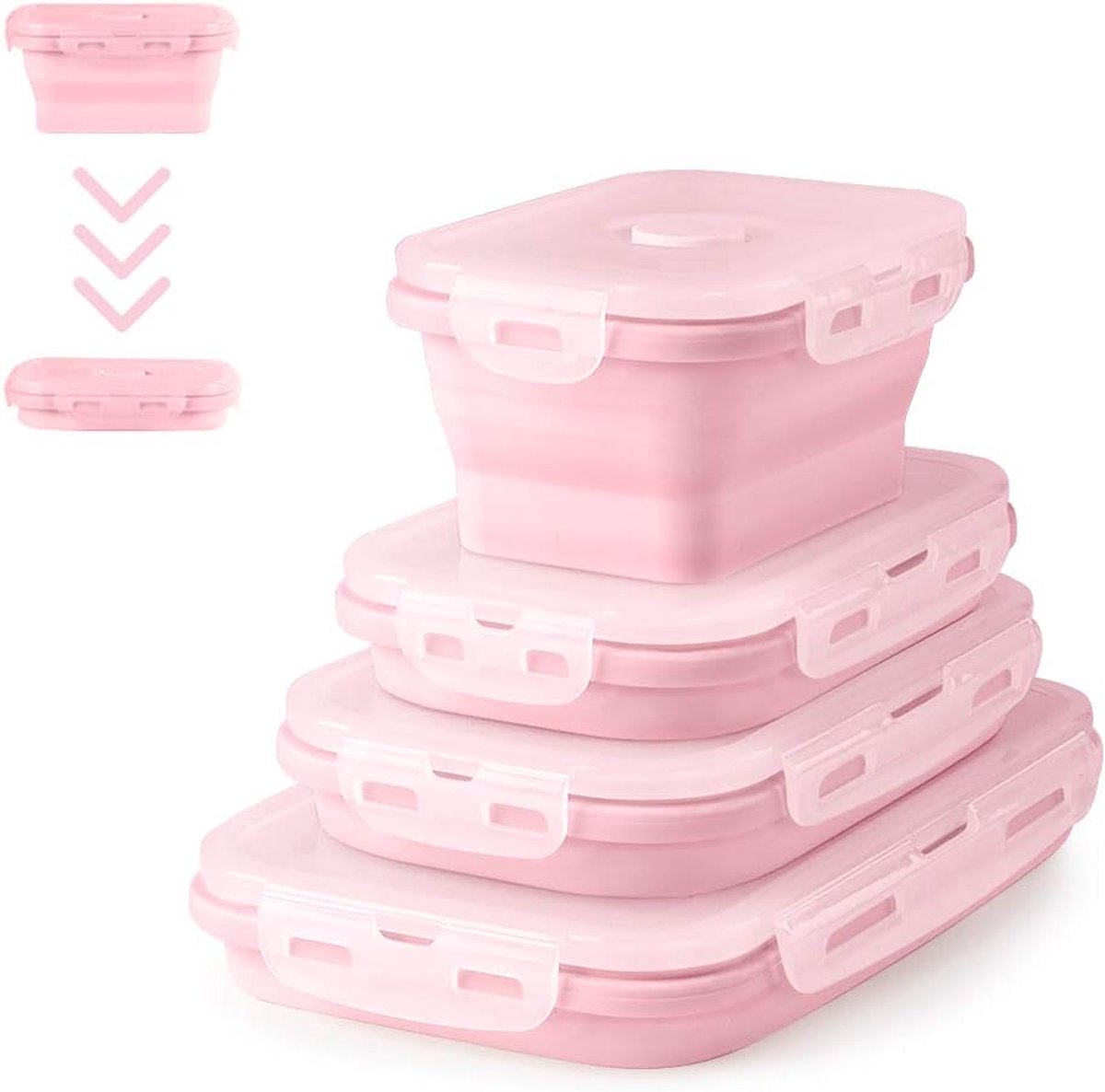 Opvouwbare Siliconen Lunchbox - Geschikt voor voedselopslag - 4 Stuks - Roze - Siliconen