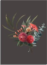 DesignClaud Wilde Australische bloemen poster - Bloemstillevens - Rood A4 + Fotolijst zwart